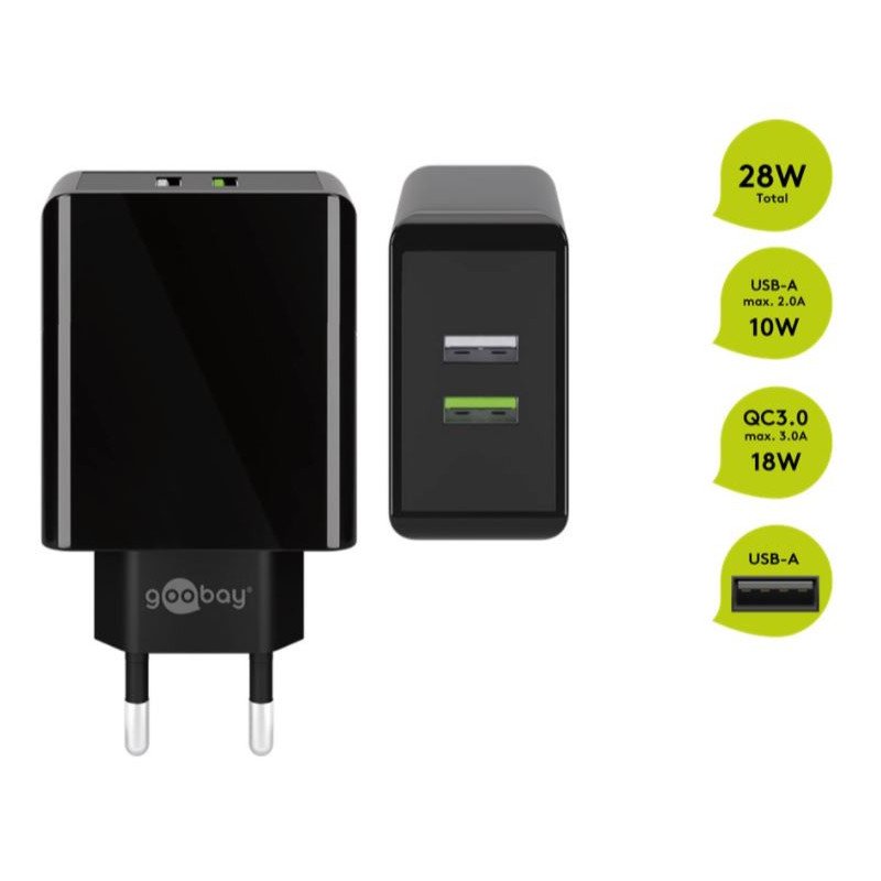 Chargers and Cables - Goobay Strömadapter med 2xUSB Quick Charge QC3.0 28W 2A