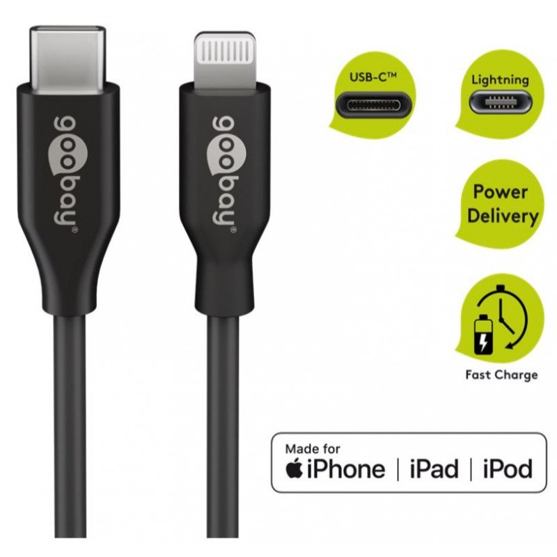 Datortillbehör - USB-C till Lightning kabel MFi-Certifierad svart