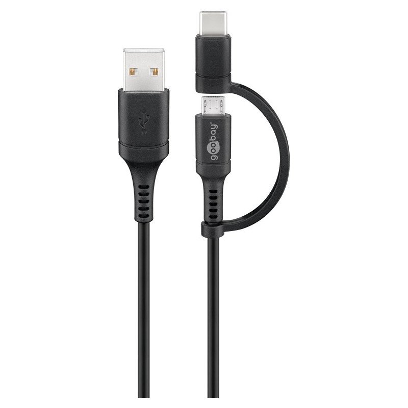Micro USB kabel - Goobay USB-A 2.0 til mikro-USB med USB-C-adapter