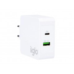 Phone Wall charger - iiglo universalladdare till telefon och surfplatta USB-C & USB-A, PD och QC 3.0