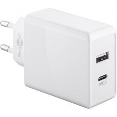 Strømadapter med USB-C og USB-A, hurtig opladning 28W, PD (Power Delivery)