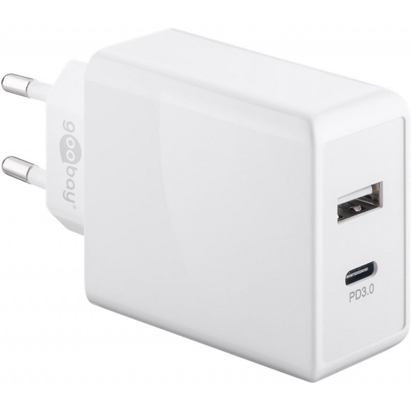 Opladere og kabler - Strømadapter med USB-C og USB-A, hurtig opladning 28W, PD (Power Delivery)