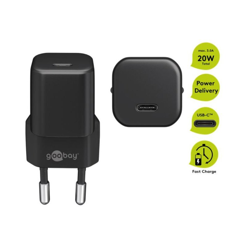 Chargers and Cables - Snabbladdande kompakt strömadapter med USB-C PD (Power Delivery) 20W