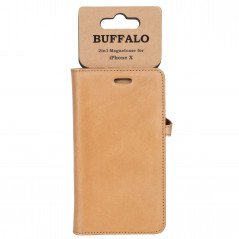 Buffalo Magnetiskt 2-i-1 Plånboksfodral i äkta läder till iPhone XS och X