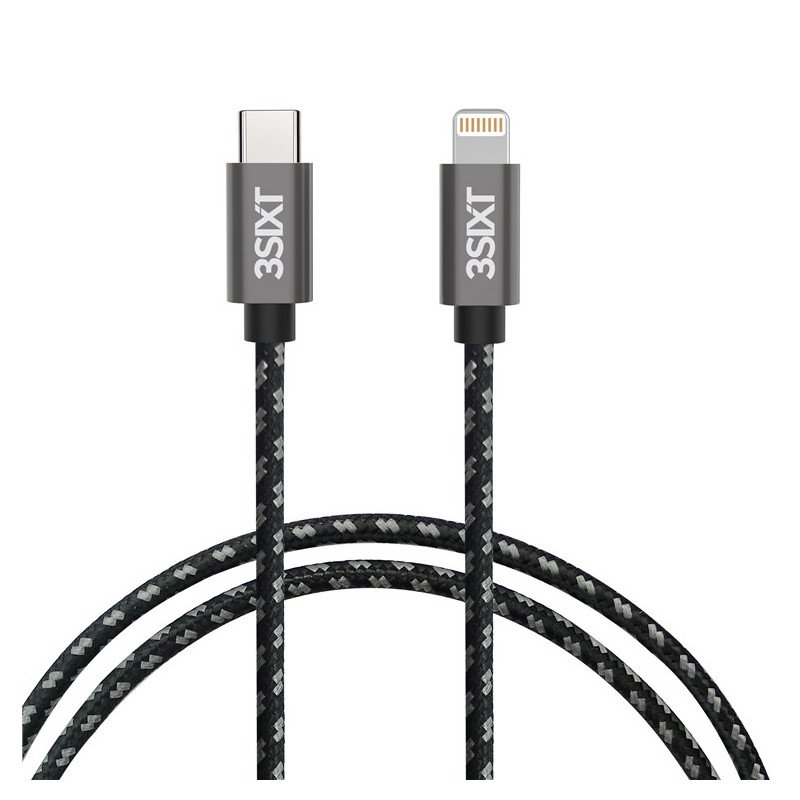Lightning kabel iPhone - 3SIXT Lightning till USB-C-kabel, svart/silver