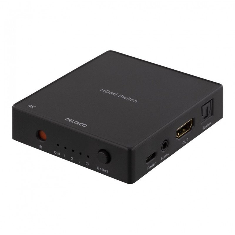 Skärmkabel & skärmadapter - Deltaco HDMI-switch 3-till-1 med fjärrkontroll, 4K/30Hz