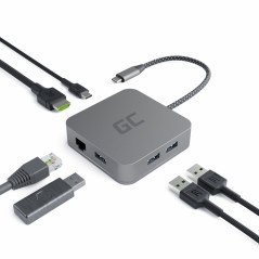 GreenCell GC-HUB2 USB-C-hub med USB-C, HDMI (4K), USB 3.0 og Ethernet