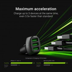 Chargers and Cables - GreenCell billaddare med 3x USB-A kontakt, 54W QC 3.0