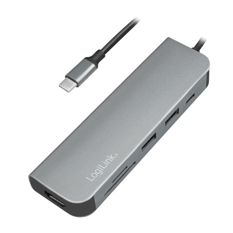 Adapter USB-C - LogiLink USB-C Multi-hub med HDMI/2xUSB/SD-läsare/PD 60W