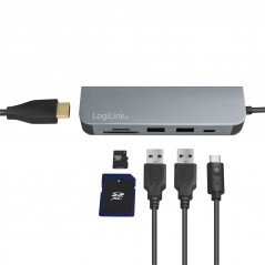 USB-C-adapter - LogiLink USB-C Multi-hub med HDMI/2xUSB/SD-læser/PD 60W