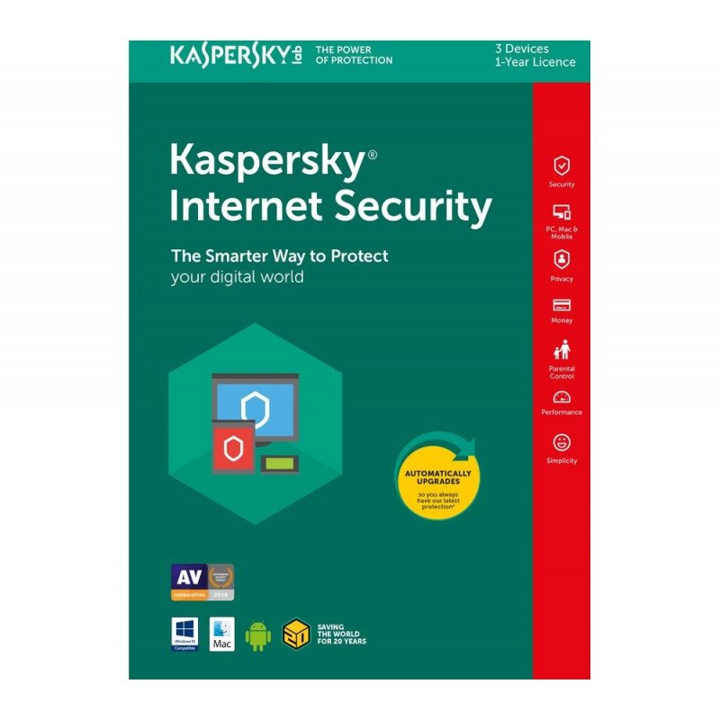 Antivirus - Kaspersky Internet Security med 3 enheder i 1 år