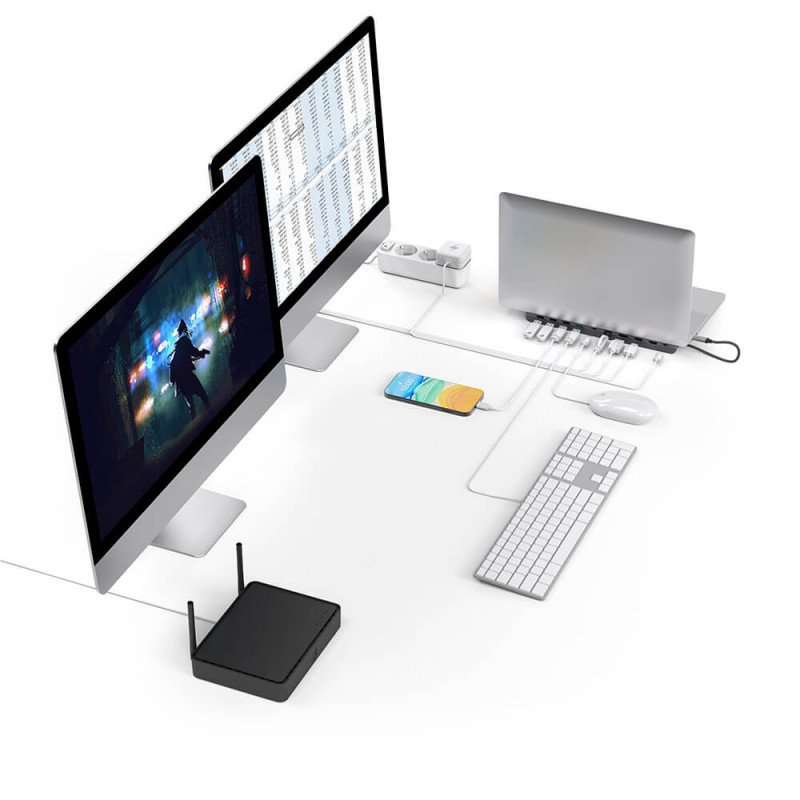 USB-C skärmadapter - USB-C Dockningsstation 10 portar, upp till 2 skärmar, USB-C, USB-A, HDMI, DP, Ethernet
