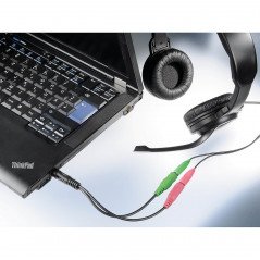 Ljudkabel adapter - Adapter för PC-Headset till mobil/laptop, 4pin 3.5mm Hane till 2x3.5mm Hona