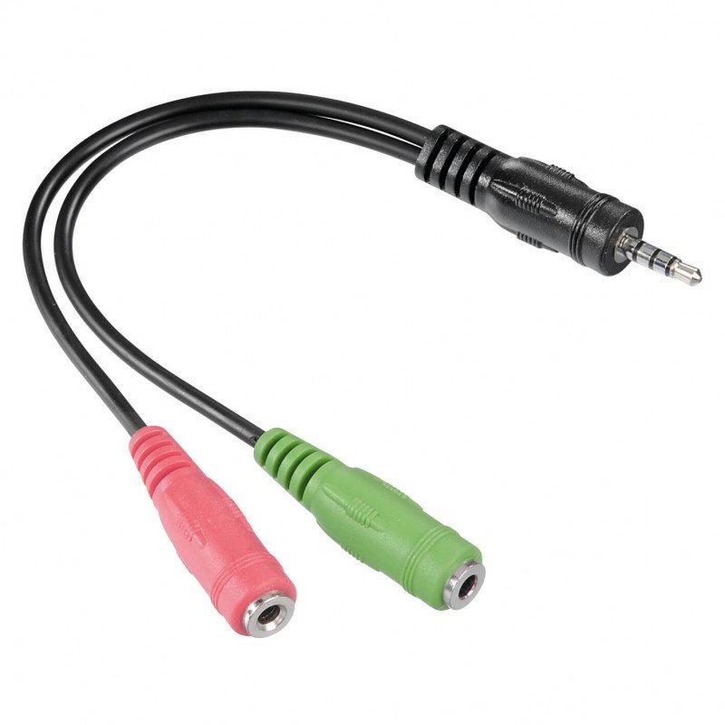 Audio cable adapter - Adapter för PC-Headset till mobil/laptop, 4pin 3.5mm Hane till 2x3.5mm Hona