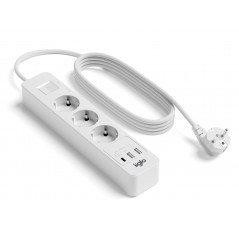 iiglo overspændingsbeskyttet strømskinne med 3 udtag og 2 USB + 1 USB-C