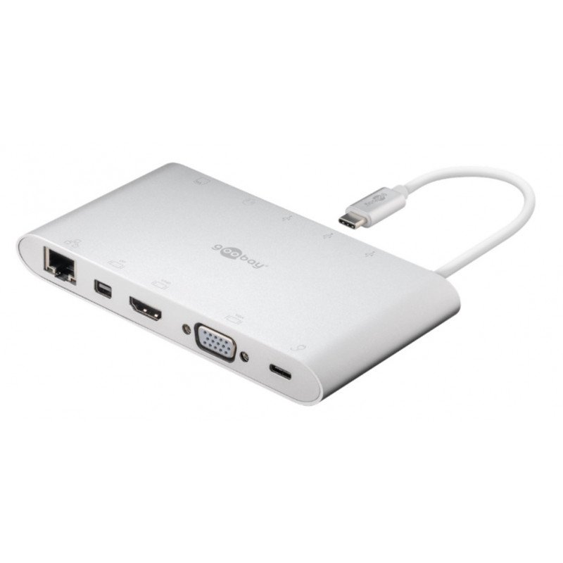 Adapter USB-C - USB-C Dockningsstation Multiport med HDMI/VGA/DP/LAN/SDHC/3xUSB/60W