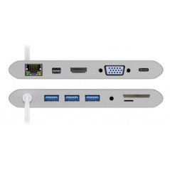 Adapter USB-C - USB-C Dockningsstation Multiport med HDMI/VGA/DP/LAN/SDHC/3xUSB/60W