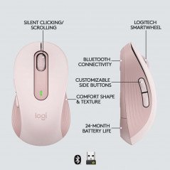 Trådløs mus - Logitech M650 M trådløs mus med Bluetooth og Logi Bolt (pink)