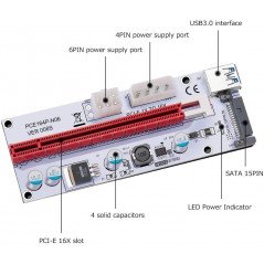Brugte computerkomponenter - PCIe x1 til PCIe x16 riser med USB 3.0-kabel (brugt)