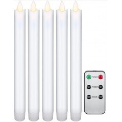 Set med 5st vita LED-ljus med äkta vax samt fjärrkontroll