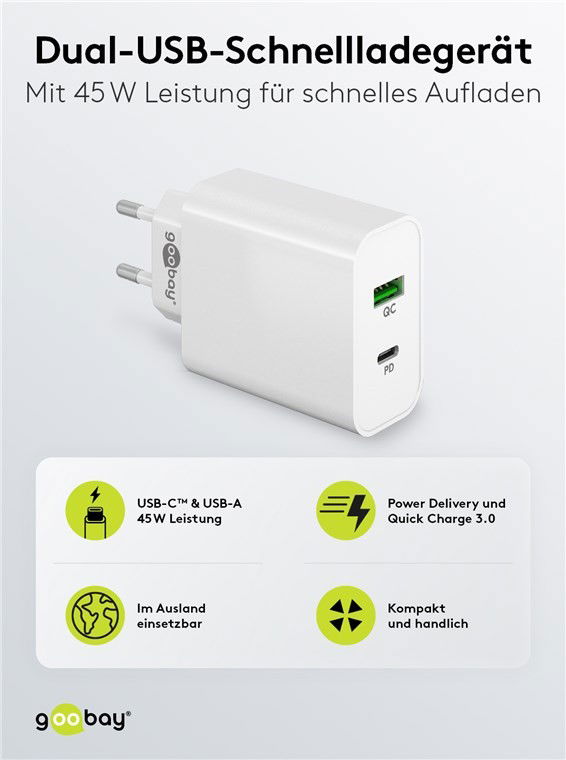 Goobay Str Madapter Med Dual Usb Pd W Quick Charge Qc A