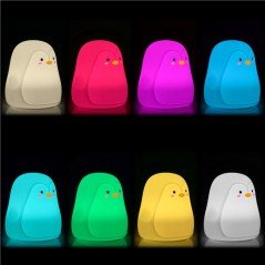 Natlampe - Natlys LED pingvin 8 farver i blød silikone