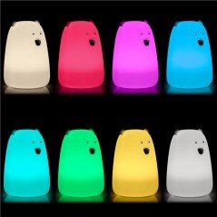 Nattlampa Isbjörn för barn med steglös LED i 8 färger i mjuk silikon