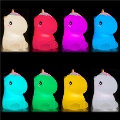 Nattlampa - Nattlampa Enhörning för barn med steglös LED i 8 färger i mjuk silikon
