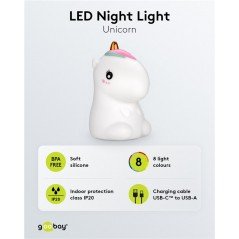 Nattlampa - Nattlampa Enhörning för barn med steglös LED i 8 färger i mjuk silikon