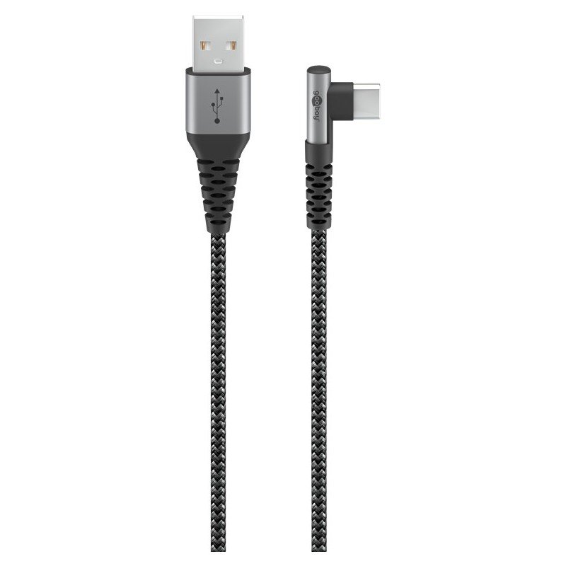 USB-C cable - USB-C till USB-A laddkabel 60W textil med vinklad kontakt