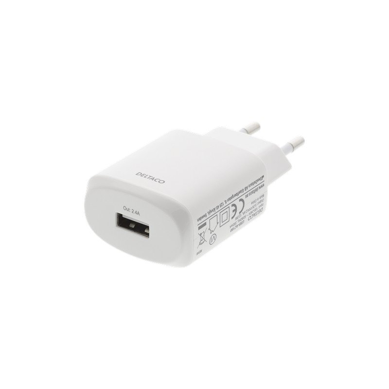 Mobiltillbehör - Deltaco USB strömadapter med 2.4A 12W för telefon & surfplatta, AC adapter laddare