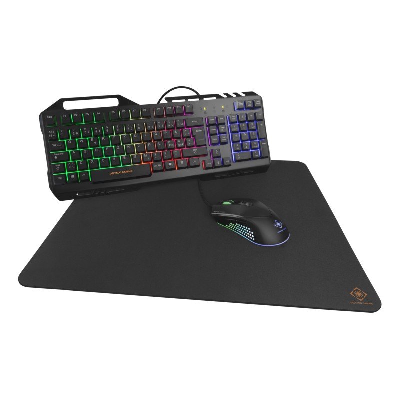 Pakke med gamingtastatur og mus - Deltaco gamingsæt med RGB-tastatur, mus og musemåtte