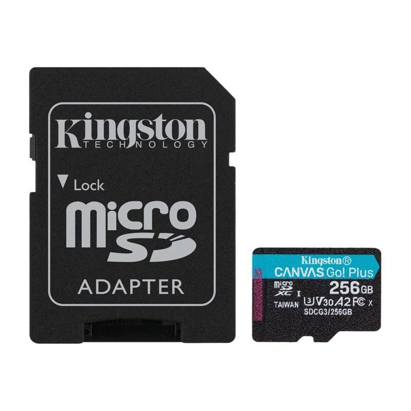 Memorycard - Kingston Canvas Go! microSDXC + SDXC 256GB UHS-I U3 V30 (Class 10) 170MB/s