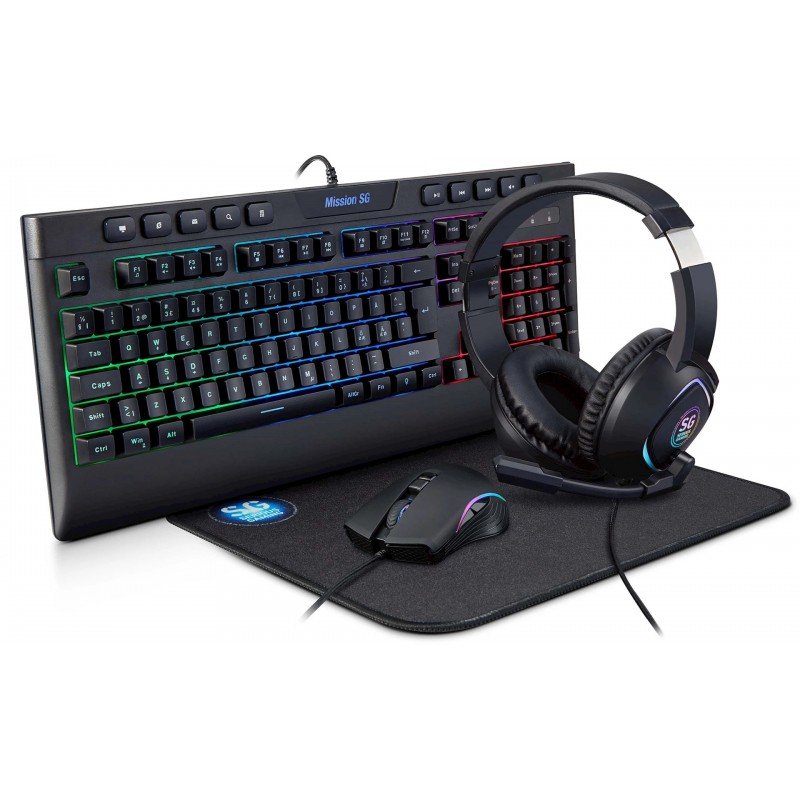 Package Gaming Keyboard & Mouse - Mission SG GGB 2.2 gaming-kit med RGB-tangentbord, mus, headset, musmatta