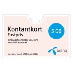 Prepaid cards - Telenor Fastpris Kontantkort 1 månad 5 GB - Ta med hela surfen till EU