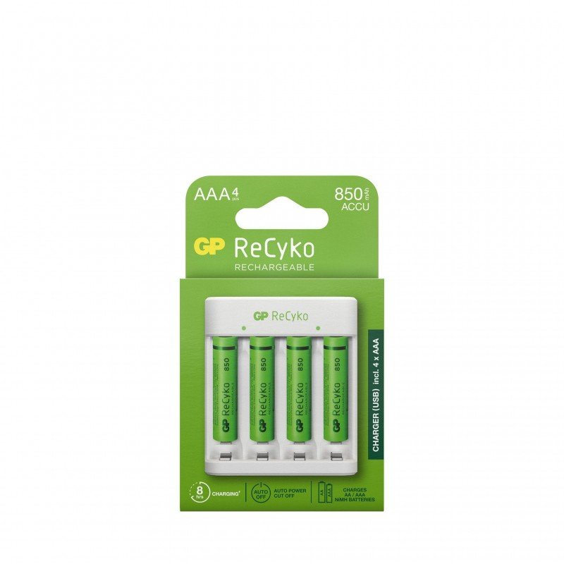 Batteri - GP ReCyko batteriladdare med 4st laddningsbara AAA-batterier (850 mAh)