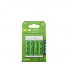 Batteri - GP ReCyko batterioplader med 4 genopladelige AA-batterier (2100 mAh)