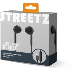 In-ear - Streetz semi-in-ear hörlurar & headset med USB-C Black