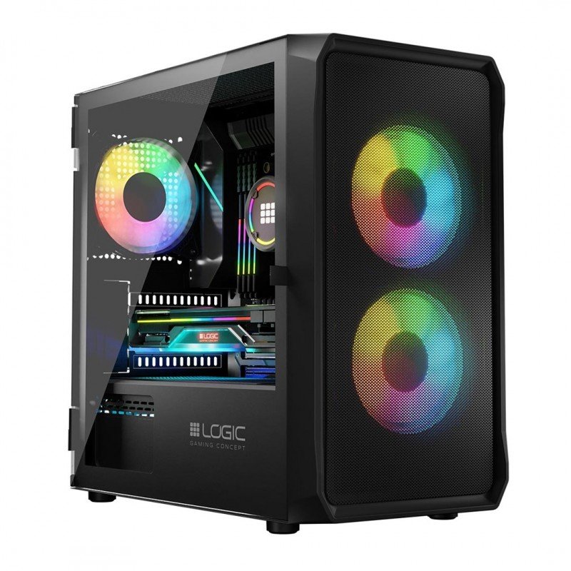 Components - Logic PORTOS Mini Tower chassi ARGB med Tempered glass Black (NY)