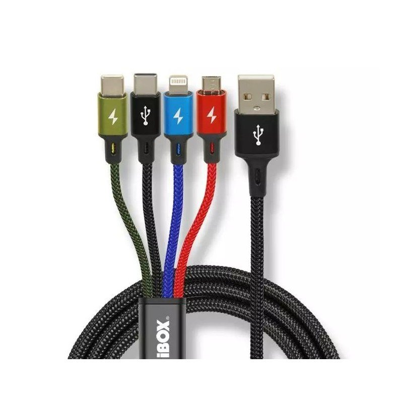 Opladere og kabler - 4-i-1-opladerkabel med USB-C, Lightning og microUSB