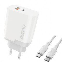 Väggladdare mobiltelefon - Dudao snabbladdande USB-C och USB-A strömadapter inkl 1m USB-C-kabel 22.5W