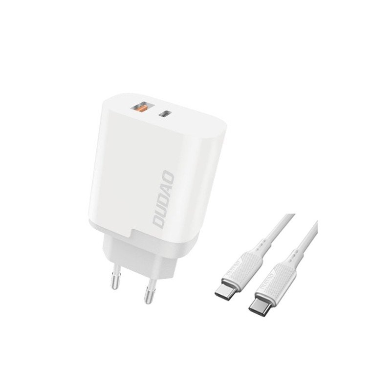 Väggladdare mobiltelefon - Dudao snabbladdande USB-C och USB-A strömadapter inkl 1m USB-C-kabel 22.5W