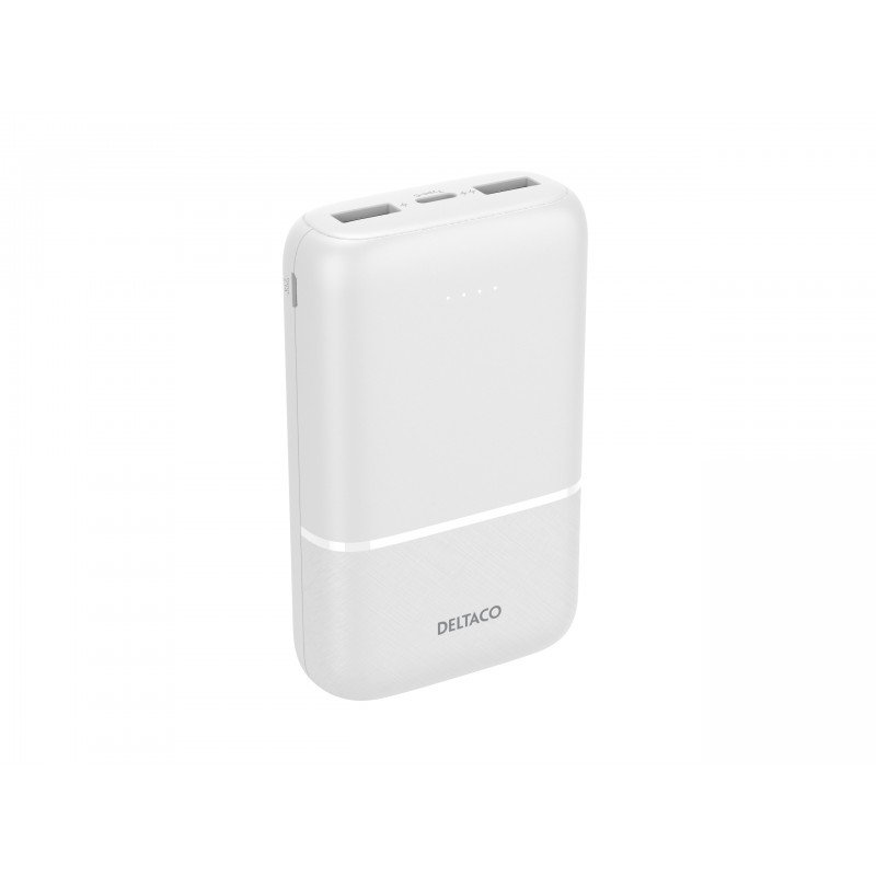 Portable batterier - Powerbank 10.000 mAh, 2x USB-A, 1x USB-C, hvid