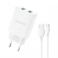 Vægladere til mobiltelefon - Dudao AC adapter vægoplader med 2 USB og 1m USB til USB-C kabel