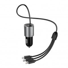 Laddare och kablar - Billaddare med USB-port och 3-i-1 Lightning, USB-C och microUSB-kabel
