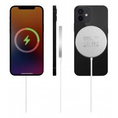 Trådløs oplader til mobiltelefon - Deltaco QI trådløs oplader med magnet til iPhone (15W hurtig opladning)