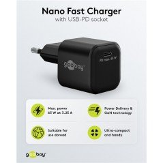 Laddare och kablar - NANO GaN Strömadapter med USB-C PD 65W och snabbladdning (Kompakt) (datorladdare)