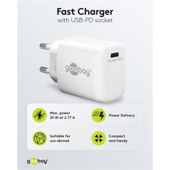 Chargers and Cables - Strömadapter GaN  med USB-C PD (Power Delivery) 25W, snabbladdning