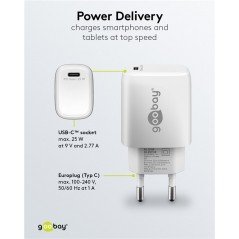 Chargers and Cables - Strömadapter GaN  med USB-C PD (Power Delivery) 25W, snabbladdning