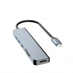 Dudao USB-C-hubb 6-i-1 Multiport till HDMI/SD-kort/USB-adapter 60W PD
